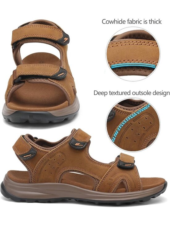 Men\'s Brown 1 Leather Athletic Sandals Sport Outdoor Hiking Sandals Open Toe